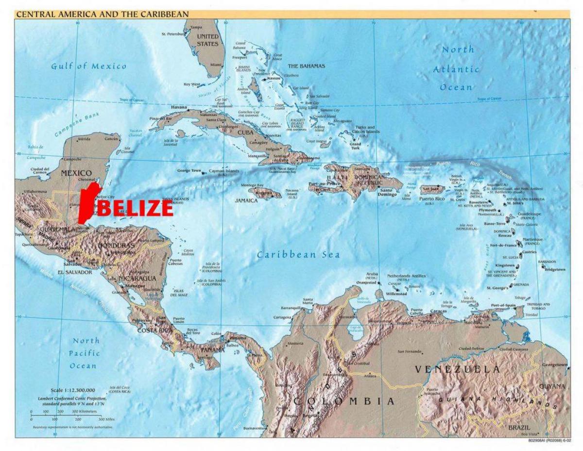 Mapu Belize v strednej amerike