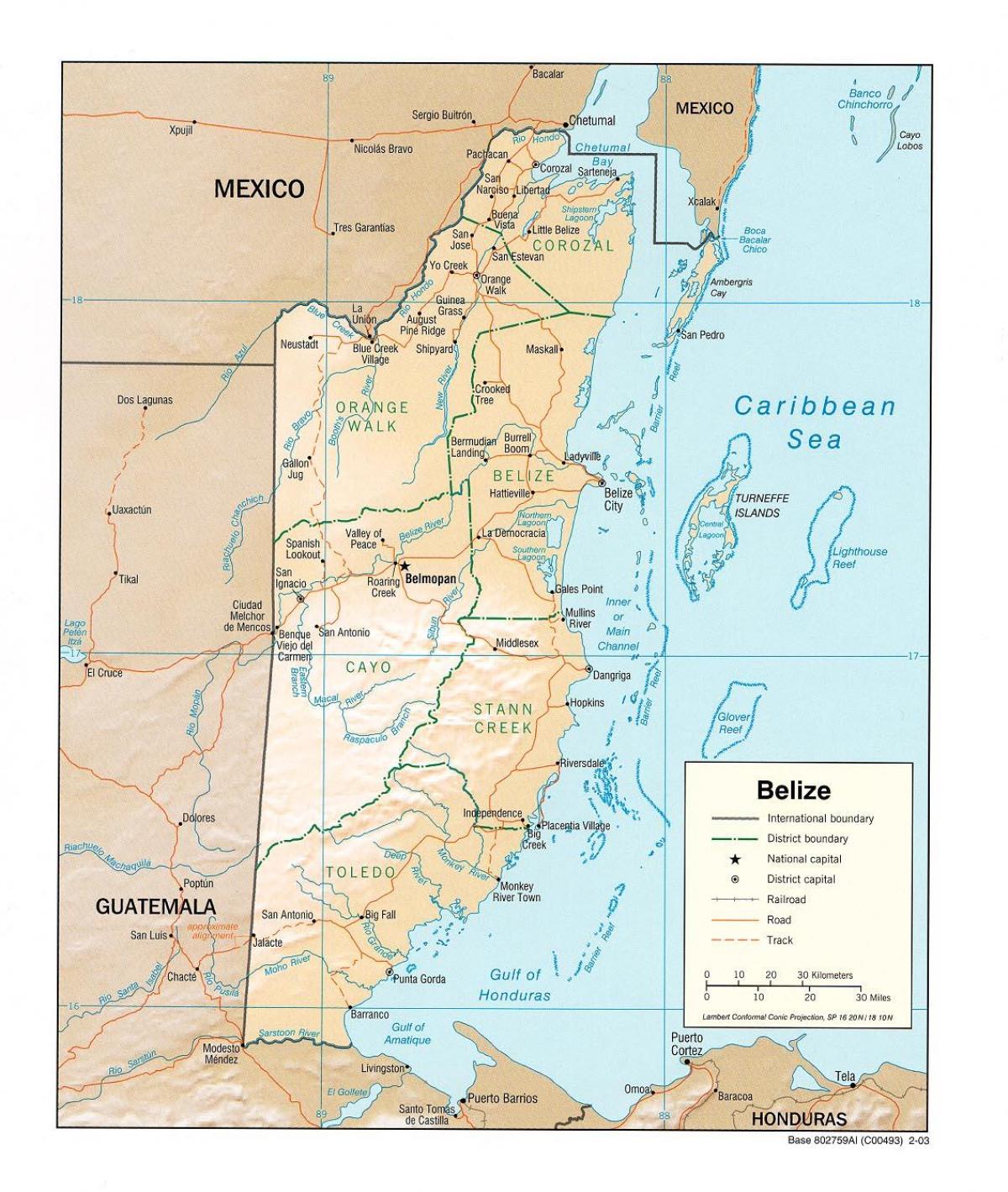 mapa zobrazuje Belize