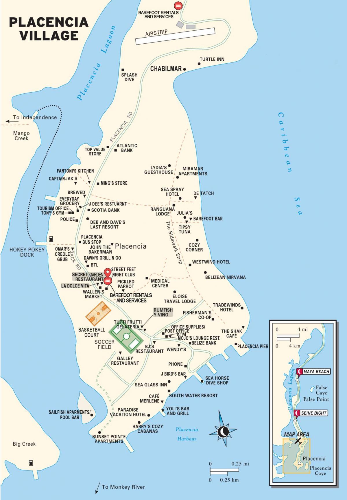 mapa placencia obce Belize
