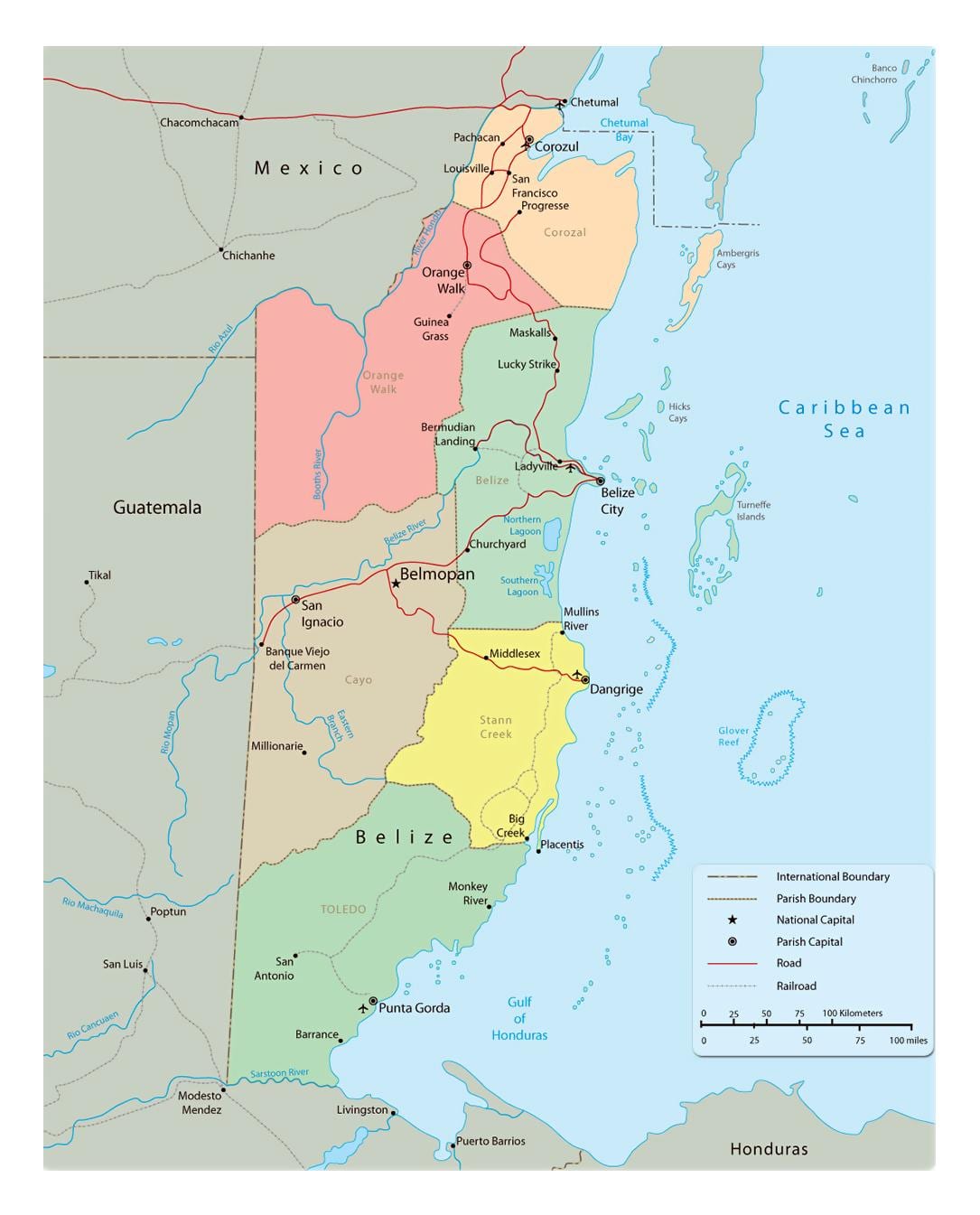 Mapa politických Belize