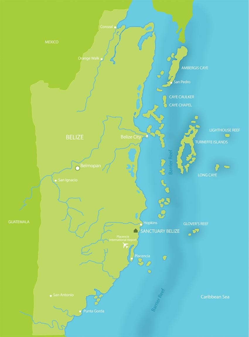 Mapa svätyne Belize