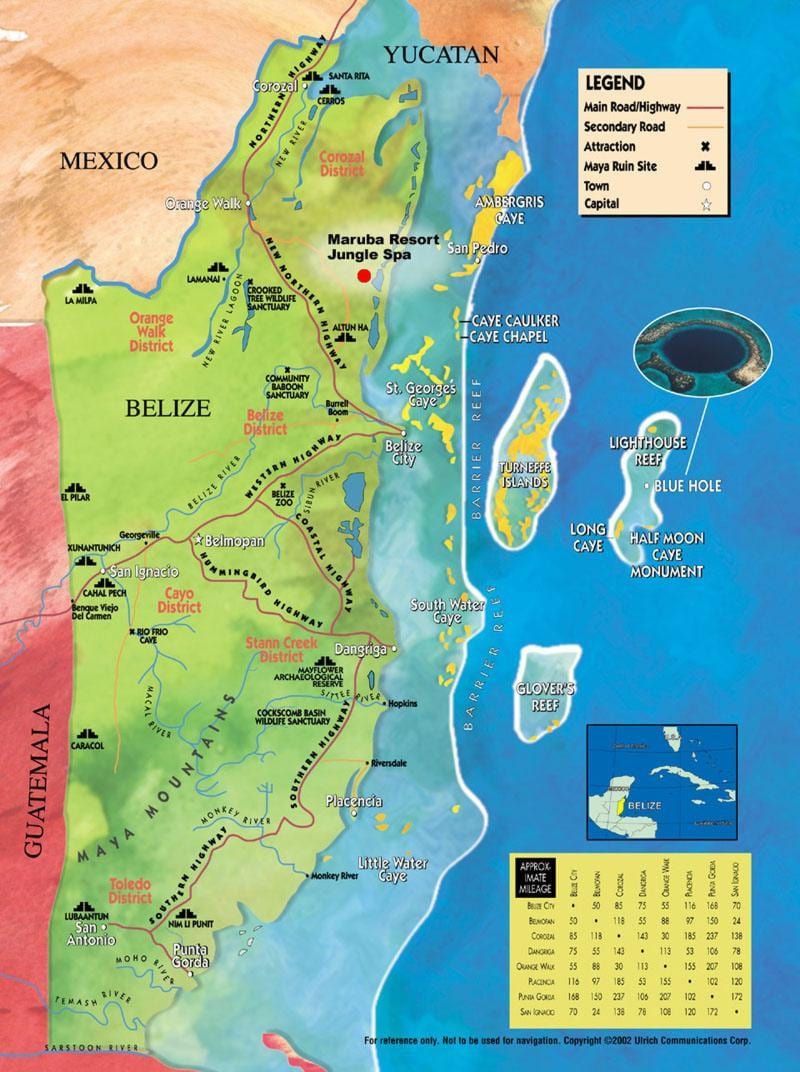 Mapa tabakových cayey Belize
